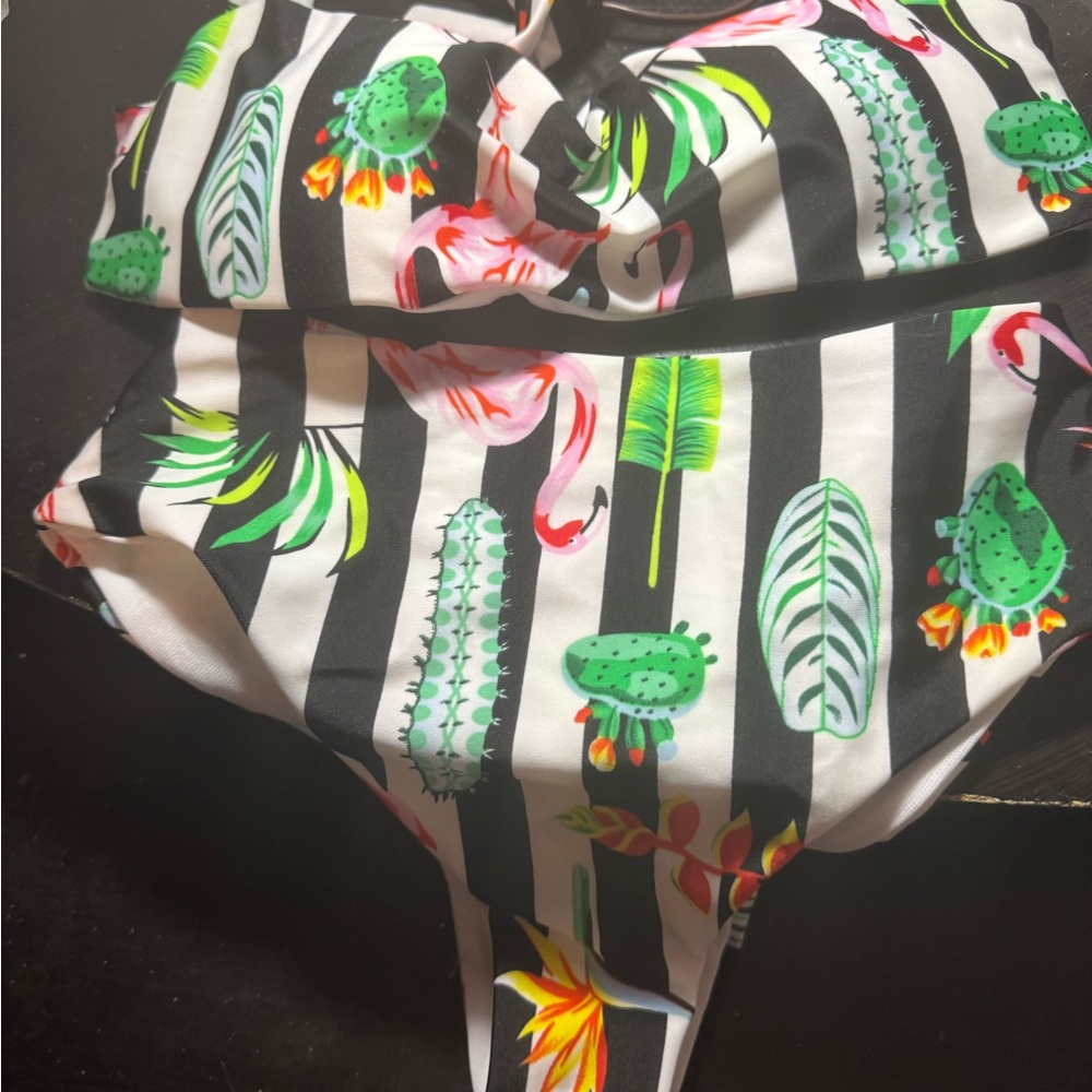 Tropical Cactus and Flamingo Bikini